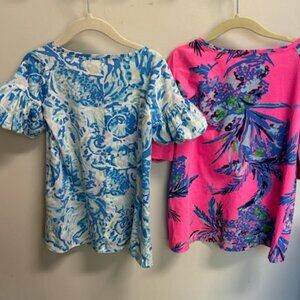 Bundle of 2 100% Cotton Lilly Pulitzer Dresses Pink and Blue Size XS 2-3